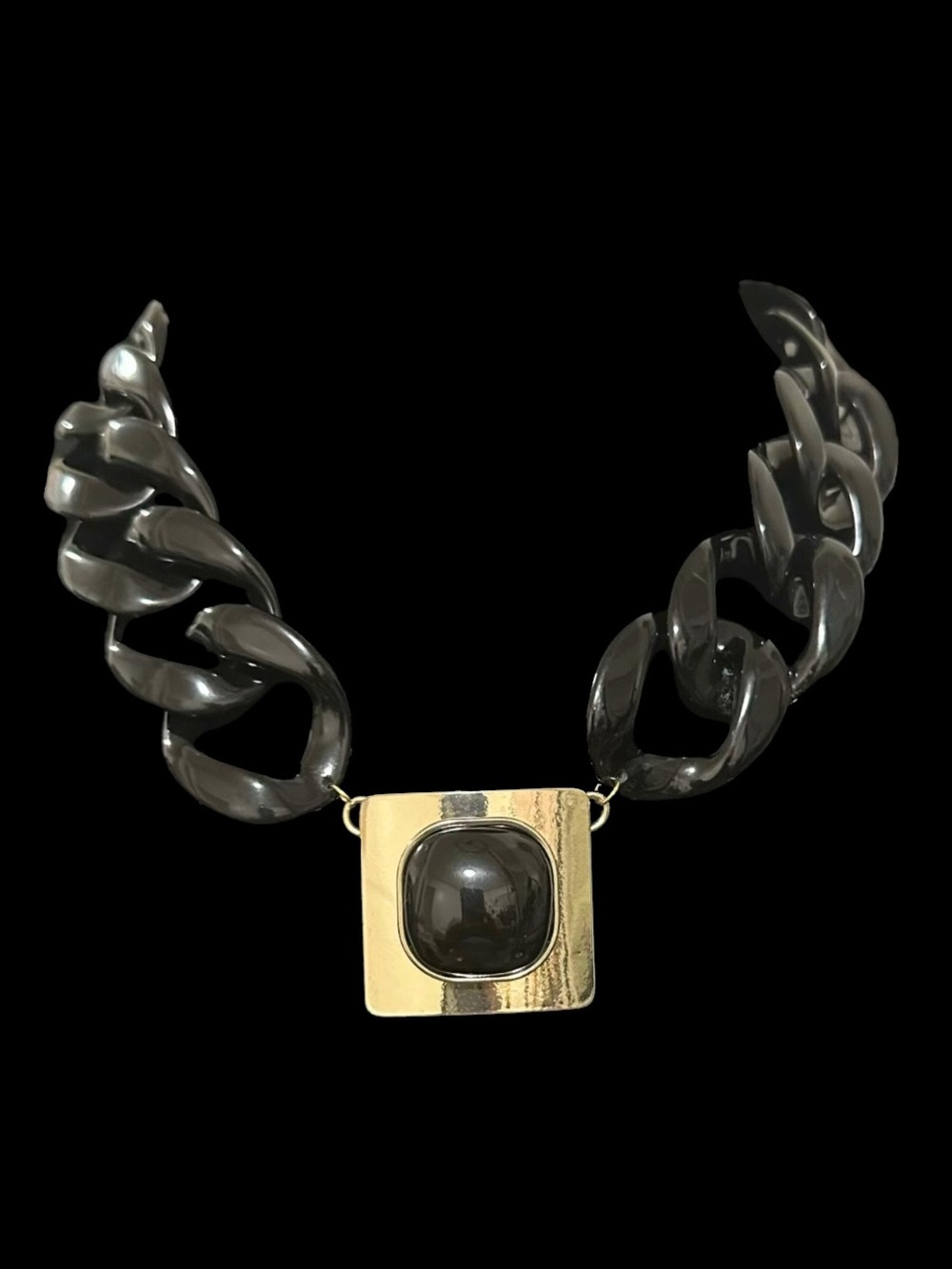 Bold Black Chain Necklace with Gold Accent